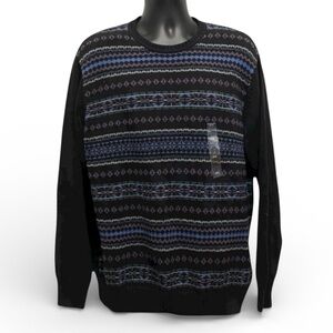 Alexander Julian Men’s XXL Geometric Knit Crewneck Sweater Black Blue NEW
